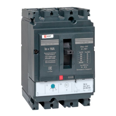 Изображение товара Автоматический выключатель ВА-99С серии PROxima 3 полюса 16А литой корпус
