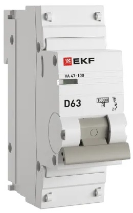 

Автоматический выключатель EKF mcb47100-1-63D-pro 1P 63А (D) 10kA ВА 47-100 PROxima, mcb47100-1-63D-pro
