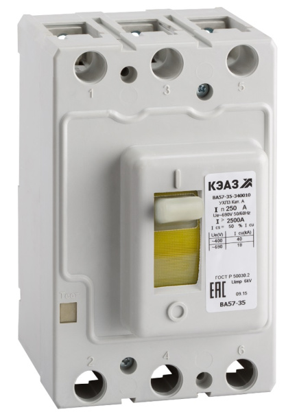 Изображение товара Автоматический выключатель КЭАЗ ВА57 108609 125А трехполюсный литой корпус