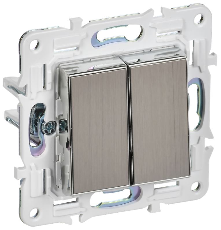 

Выключатель двухклавишный IEK SK-V20-0-10-K50 SKANDY 10А SK-V04N металл никель, SK-V20-0-10-K50