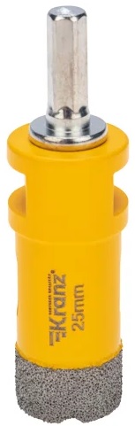 

Коронка алмазная KRANZ KR-92-1012 профессиональная по керамограниту и железобетону М14, вакуумное спекание, 25мм, для УШМ, KR-92-1012