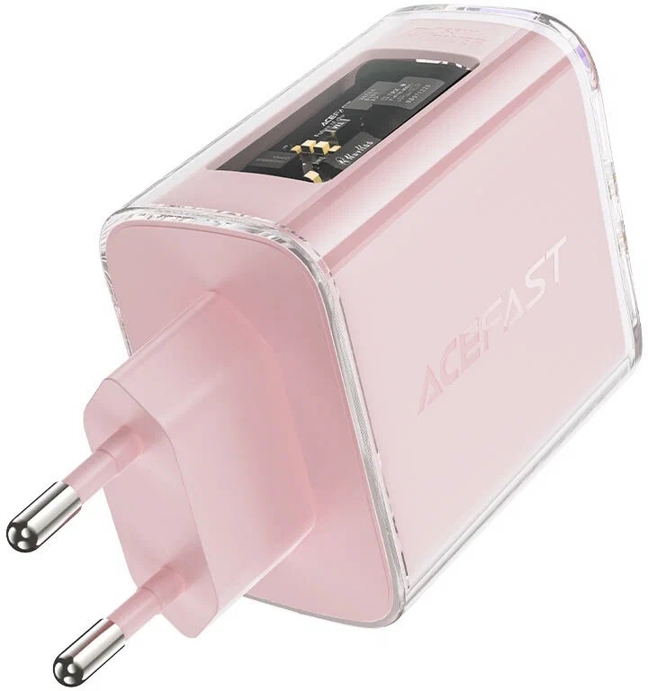 

Зарядное устройство сетевое ACEFAST A45 Sparkling series PD65W GaN (2*USB-C+USB-A) charger (EU). Цвет: нежно-розовый, A45
