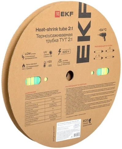 Изображение товара Термоусаживаемая трубка EKF tut-16-yg 1 м желто-зеленая для изоляции и маркировки