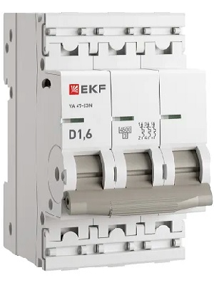 

Автоматический выключатель EKF M63431T6D 3P 1,6А (D) 4,5kA ВА 47-63N PROxima, M63431T6D