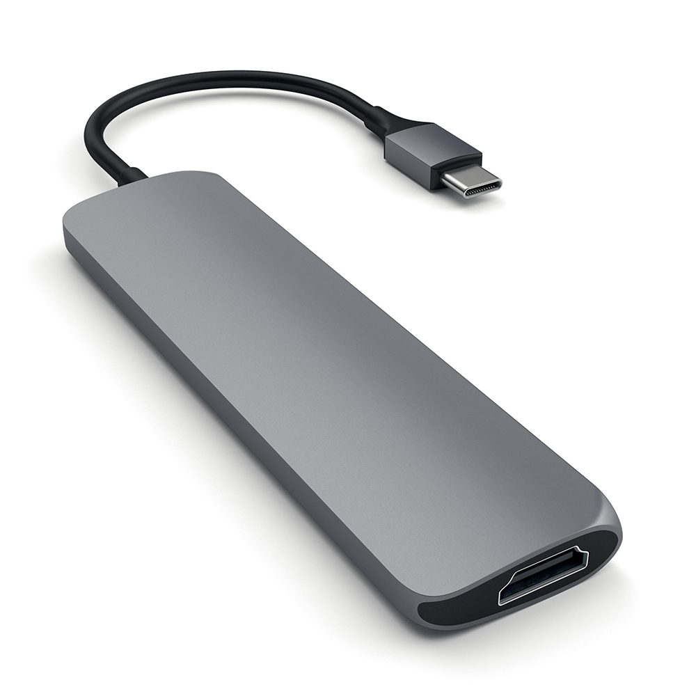 

Концентратор Satechi Slim Aluminum Type-C Multi-Port Adapter 4K ST-CMAM интерфейс USB-C, порты: USB Type-C, 2хUSB 3.0, 4K HDMI, серый космос, Slim Aluminum Type-C Multi-Port Adapter 4K