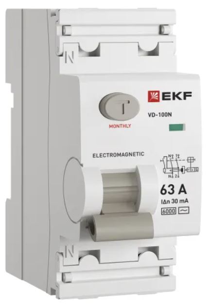 

УЗО EKF E1026M6330 ВДТ ВД-100N 2P 63А 30мА AC эл-мех 6кА PROXIMA, E1026M6330