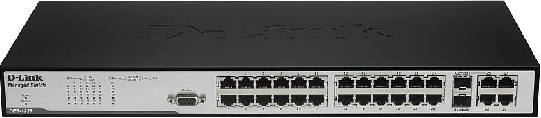 

Коммутатор управляемый D-link DES-1228/ME_RFB/A2 24x10/100Base-TX, 2x100/1000Base-X SFP, 2xCOMBO 100/1000Base-T/SFP, восстановленный в производственны, DES-1228/ME_RFB/A2