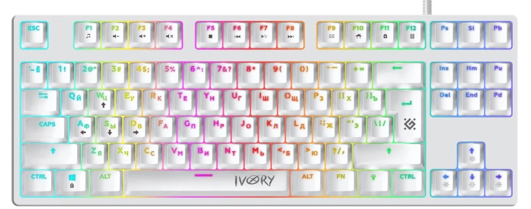 

Клавиатура Defender Ivory GK-579 45579 механическая RU, 87кн,1.5м,крас.свитчи, RGB, Ivory GK-579