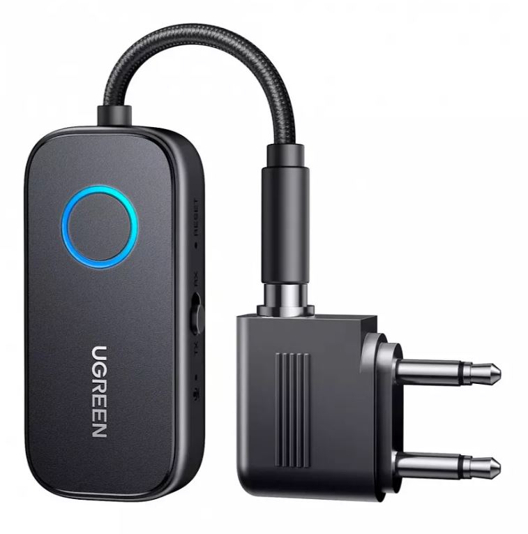 

Адаптер Bluetooth UGREEN CM672 35222A приемник/передатчик Audio Transmitter Receiver с адаптером для наушников в самолете. Цвет: серый, CM672