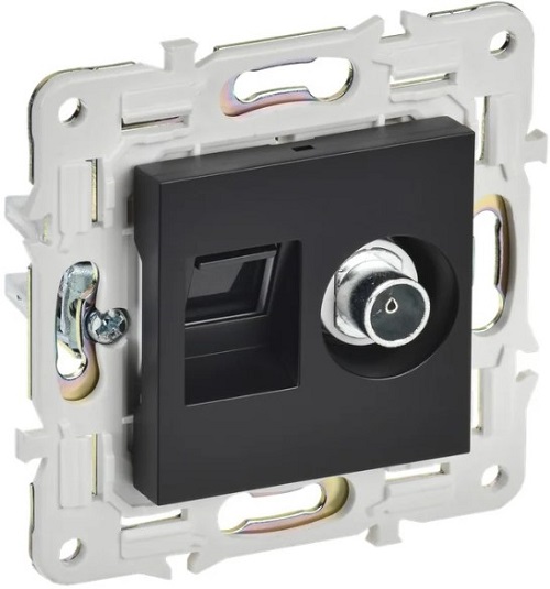 

Розетка комбинированная IEK SK-AK20-2-K02 SKANDY TV+RJ45 кат.6 SK-A15Bl Черный, SK-AK20-2-K02