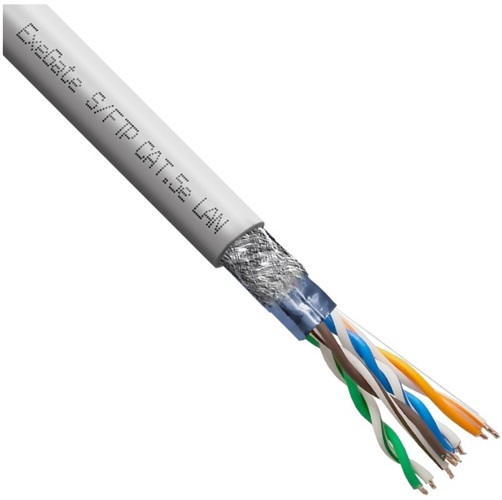 Кабель витая пара S/FTP 5e кат. 4 пары Exegate EX300618RUS SFTP4-C5e-CCA-S24-IN-PVC-GY-305CCA, 0.5мм (24AWG), экран, 305м, серый, PVC