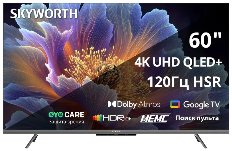 

Телевизор Skyworth 60Q66H 60" OLED Google TV Frameless черный/серебристый 4K Ultra HD 60Hz DVB-T DVB-T2 DVB-C DVB-S DVB-S2 USB WiFi Smart TV, 60Q66H