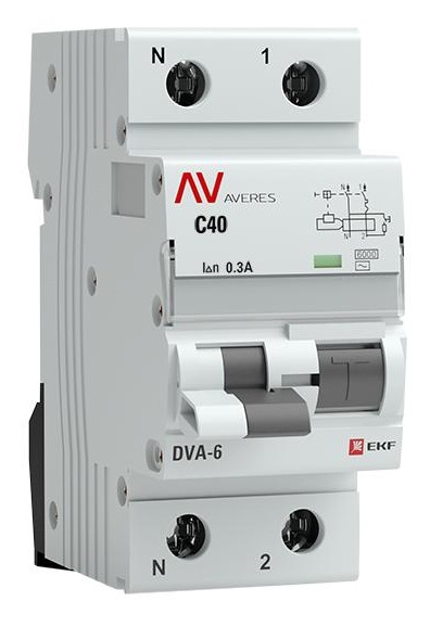 

Автомат дифференциальный EKF rcbo6-1pn-40C-300-ac-av DVA-6 1P+N 40А (C) 300мА (AC) 6кА AVERES, rcbo6-1pn-40C-300-ac-av
