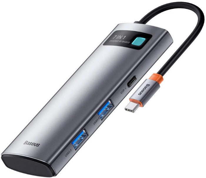 

Док-станция Baseus WKWG020113 Metal Gleam Series 7-in-1 Multifunctional Type-C HUB (Type-C to HDMI*1+USB3.0*2+USB-C*1+PD*1+SD/TF*1) Gray, WKWG020113