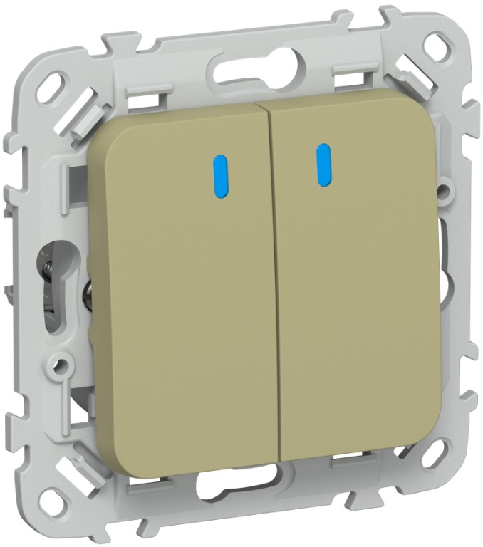 

Выключатель двухклавишный с подсветкой IEK FI-V20-1-10-1-K26 FLITE 10А ВС12-1-1-ФлО оливковый, FI-V20-1-10-1-K26