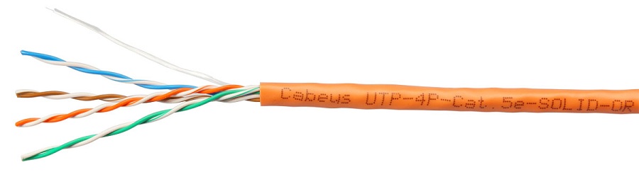 

Кабель витая пара U/UTP 5e кат. 4 пары Cabeus UTP-4P-Cat.5e-SOLID-OR 24AWG(0.51 мм), медь, одножильный (solid), внутренний, PVC, нг(A)-LS, оранжевый,, UTP-4P-Cat.5e-SOLID-OR