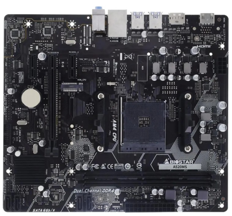 

Материнская плата Biostar A520MS (AM4, AMD A520, 2*DDR4, PCIe, M.2, 4*SATA, 2*USB 2.0, 4*USB 3.2, HDMI, DP), A520MS