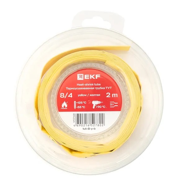 

Термоусаживаемая трубка EKF tut-8-y-b нг 8/4 желтая ролик 2 м, tut-8-y-b