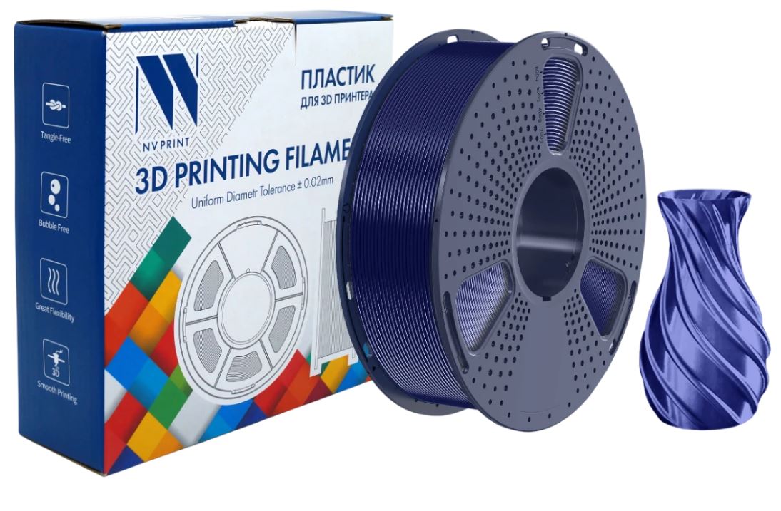 Пластик NVP NV-3D-TPU-SILK-DARK-BLUE для 3D печати диаметр 1.75мм длина 330 метров масса 1 кг
