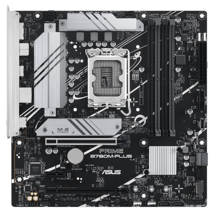 

Материнская плата mATX ASUS PRIME B760M-PLUS 90MB1GY0-M0EAY0 (LGA1700, B760 4*DDR5 (7200), 4*SATA 6G RAID, 2*M.2, 3*PCIE, 2.5Glan, HDMI, DP, 2*USB 3., PRIME B760M-PLUS