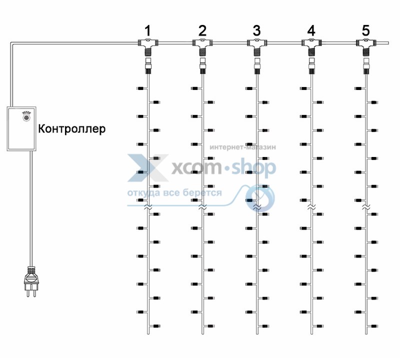 

Гирлянда NEON-NIGHT 235-435 светодиодный дождь 2х3м, эффект водопада, прозрачный провод, 24В, диоды белые, 240 LED, 235-435