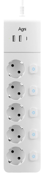

Сетевой фильтр AGNI TP-FI3U5E-C-3m-white 5 розеток, 16А, 4000Вт, 220-250В, 3 м, 3x1,5mm2, 2*USB, Type-C, белый, TP-FI3U5E-C-3m-white