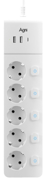 Изображение товара Сетевой фильтр AGNI TP-FI3U5E-C-3m-white 5 розеток 3 USB с защитой