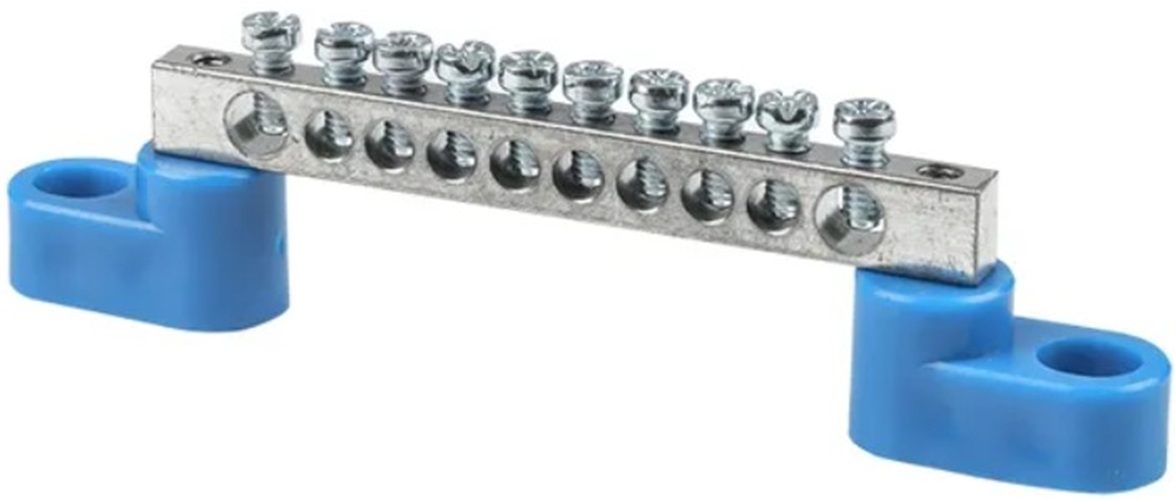 

Шина EKF sn1-63-10-2 "0" N (6x9мм) 10 отв. цинк 2 синих угловых изолятора, sn1-63-10-2