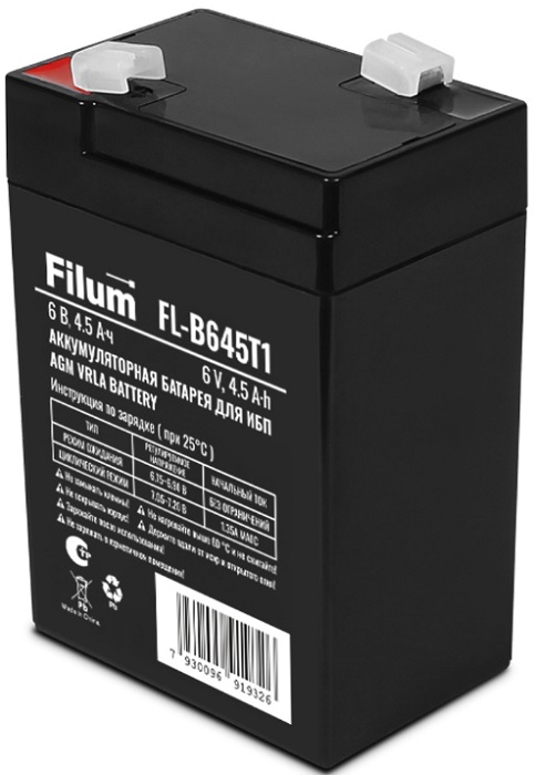 Батарея для ИБП Filum FL-B645T1/20 AGM VRLA 6 В, 4,5 Ач, (ШхВхГ) 70х106х48 мм, с клеммой Т1, 20 шт в комплекте