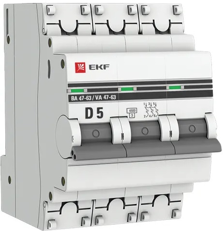 

Автоматический выключатель EKF mcb4763-3-05D-pro 3P 5А (D) 4,5kA ВА 47-63, mcb4763-3-05D-pro