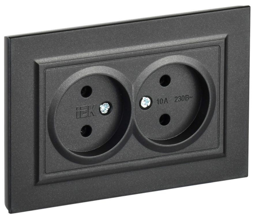 

Розетка двухместная без заземления в сборе IEK BR-R20-10-K10-F BRITE без защитных шторок 10А РС12-2-БрКр Бежевый, BR-R20-10-K10-F