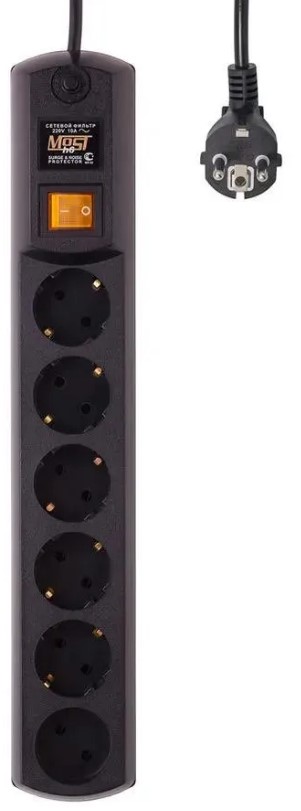 

Сетевой фильтр Most H6 2м (6 розеток) черный (коробка) 841432, H6