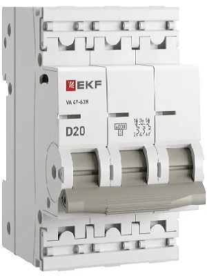 Изображение товара Автоматический выключатель EKF M636320D серия PROxima 20А 3P IP20 6кА