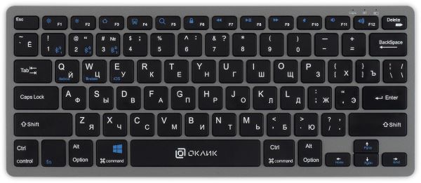 

Клавиатура Oklick 835S 1696467 черная/серая USB беспроводная BT/Radio slim Multimedia, 835S