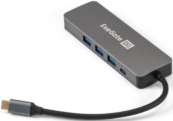 

Док-станция Exegate EX293984RUS 5-в-1 (кабель-адаптер USB Type-C --> 3xUSB3.0 + PD 60W + HDMI 4K@30Hz, Plug&Play, серый), EX293984RUS