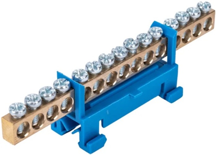 

Шина Rexant 11-2356 «N» нулевая с синим изолятором тип «Стойка» на DIN-рейку 6x9 мм 15 групп, 11-2356