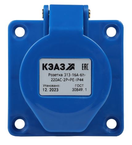 

Розетка фланцевая КЭАЗ 229455 313-16А-6h-220AC-2P+PE-IP44, 229455