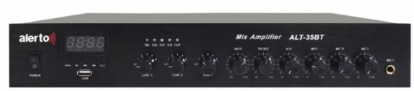 

Микшер-усилитель Alerto ALT-35BT трансляционный 35Вт, 100В, USB, FM тюнер, Bluetooth, 3 зоны трансляции, ALT-35BT