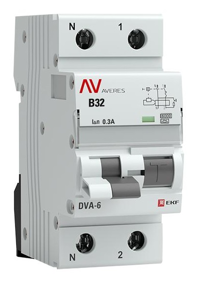 

Автомат дифференциальный EKF rcbo6-1pn-32B-300-a-av DVA-6 1P+N 32А (B) 300мА (A) 6кА AVERES, rcbo6-1pn-32B-300-a-av