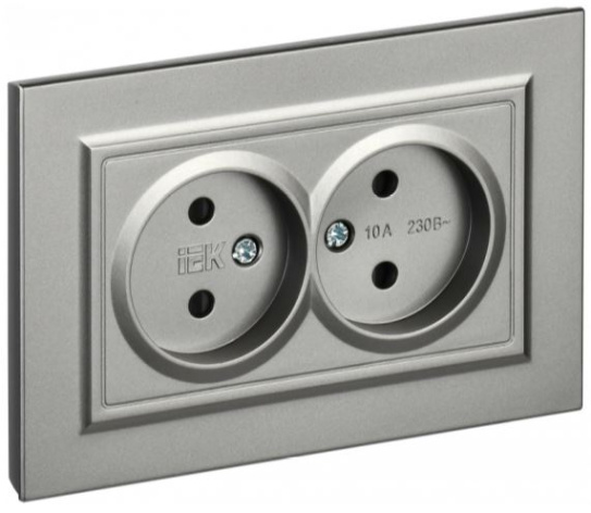 Изображение товара Двухместная розетка без заземления IEK BR-R23-10-K46-F для скрытого монтажа
