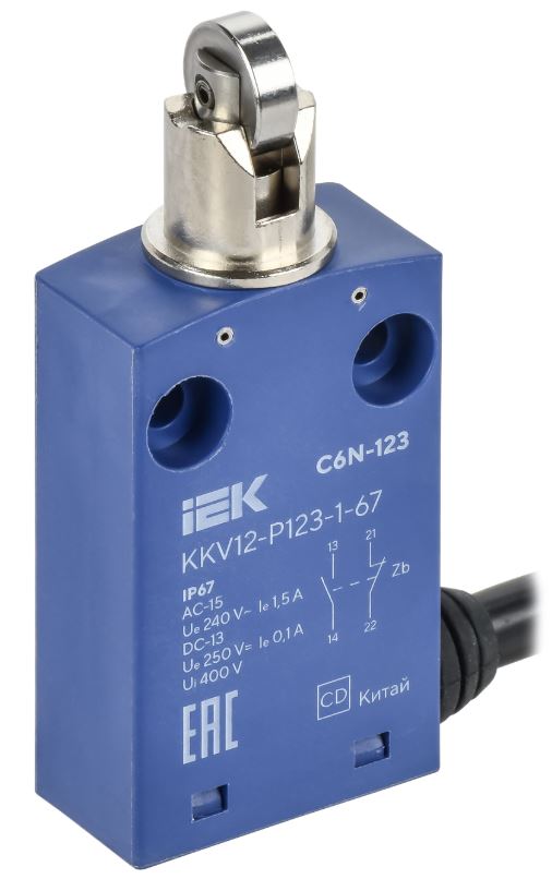 

Выключатель концевой IEK KKV12-P123-1-67 C6N-123 вертикальный толкатель с нажимным роликом IP67, KKV12-P123-1-67