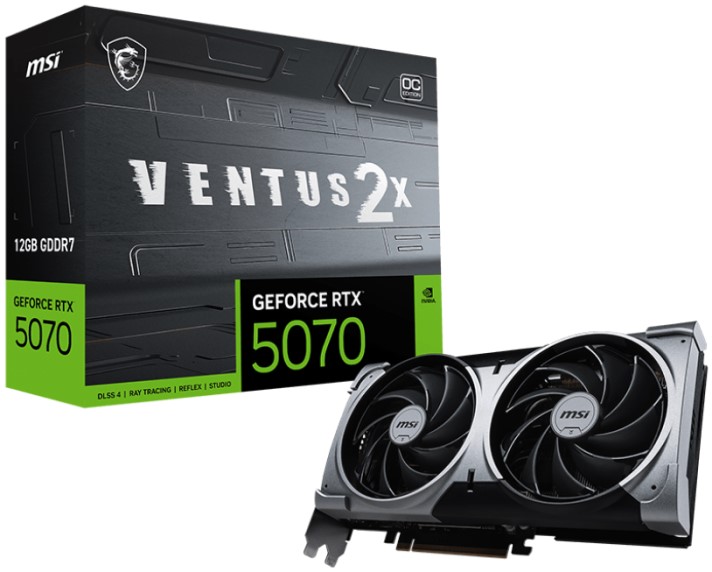 

Видеокарта PCI-E MSI GeForce RTX 5070 VENTUS 2X OC (RTX 5070 12G VENTUS 2X OC) 12GB GDDR7 192bit HDMI 3*DP, GeForce RTX 5070 VENTUS 2X OC (RTX 5070 12G VENTUS 2X OC)
