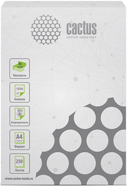 

Бумага Cactus CS-OPB-A480250 A4/80г/м2/250л./белый CIE153% общего назначения(офисная), CS-OPB-A480250