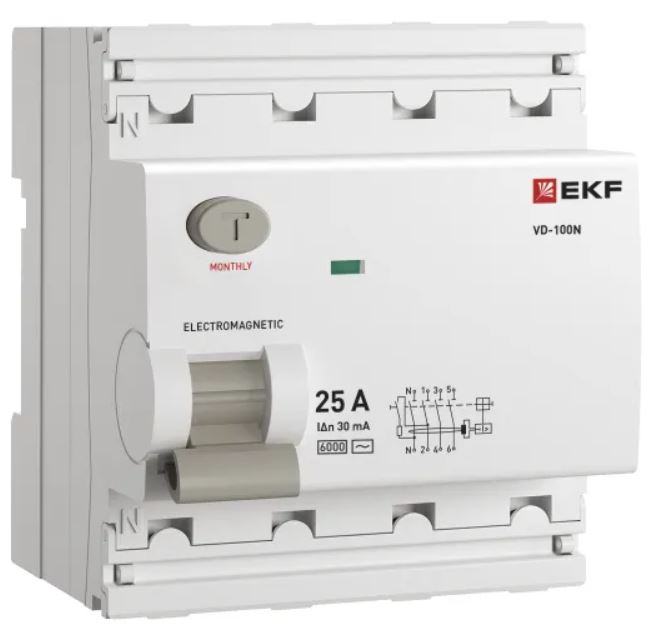 

УЗО EKF E1046M2530 ВДТ ВД-100N 4P 25А 30мА AC эл-мех 6кА PROXIMA, E1046M2530
