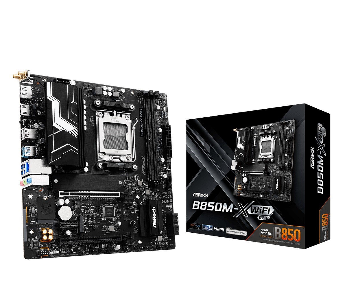 

Материнская плата mATX ASRock B850M-X WIFI R2.0 (AM5, AMD B850, 2*DDR5, 4*SATA, 2*M.2, WiFi, BT, 2*USB 2.0, 3*USB 3.2, Type-C, 2*PCIe, HDMI, DP), B850M-X WIFI R2.0