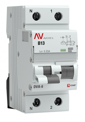 

Автомат дифференциальный EKF rcbo6-1pn-13B-30-a-av DVA-6 1P+N 13А (B) 30мА (A) 6кА AVERES, rcbo6-1pn-13B-30-a-av