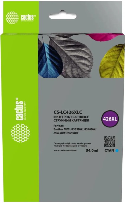 

Картридж Cactus CS-LC426XLC струйный голуб.пигм. (54мл) для Brother MFC-J4335DW/J4340DW/J4535DW/J4540DW, CS-LC426XLC