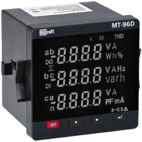 Изображение товара Мультиметр DEKraft 51512DEK цифровой трехфазный 96х96 мм RS485