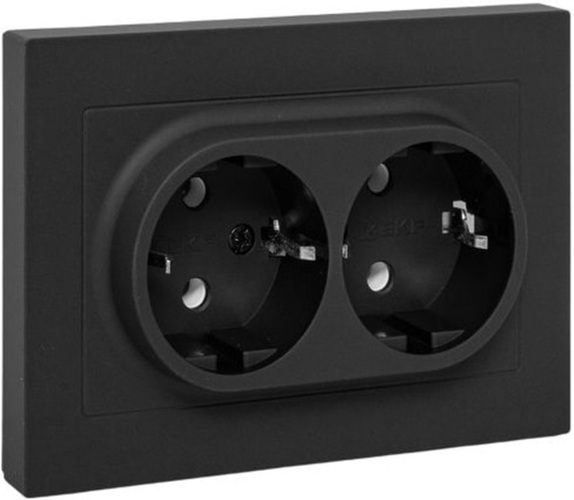 

Розетка двухместная с заземлением в сборе EKF UP1-SOB-210 16А, без шторок, с рамкой, чёрный Эпика, UP1-SOB-210
