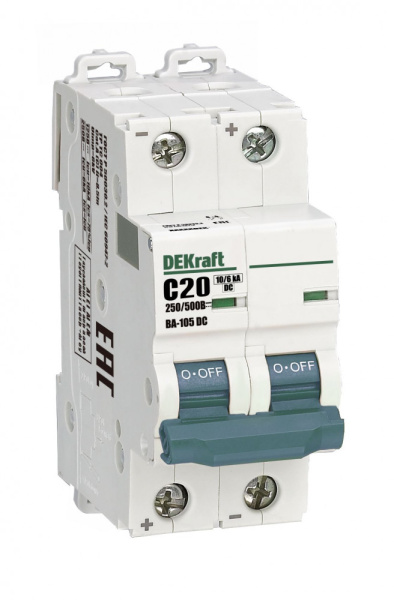 Изображение товара Автоматический выключатель DEKraft 13392DEK ВА-105 DC 20А IP20 DIN-рейка